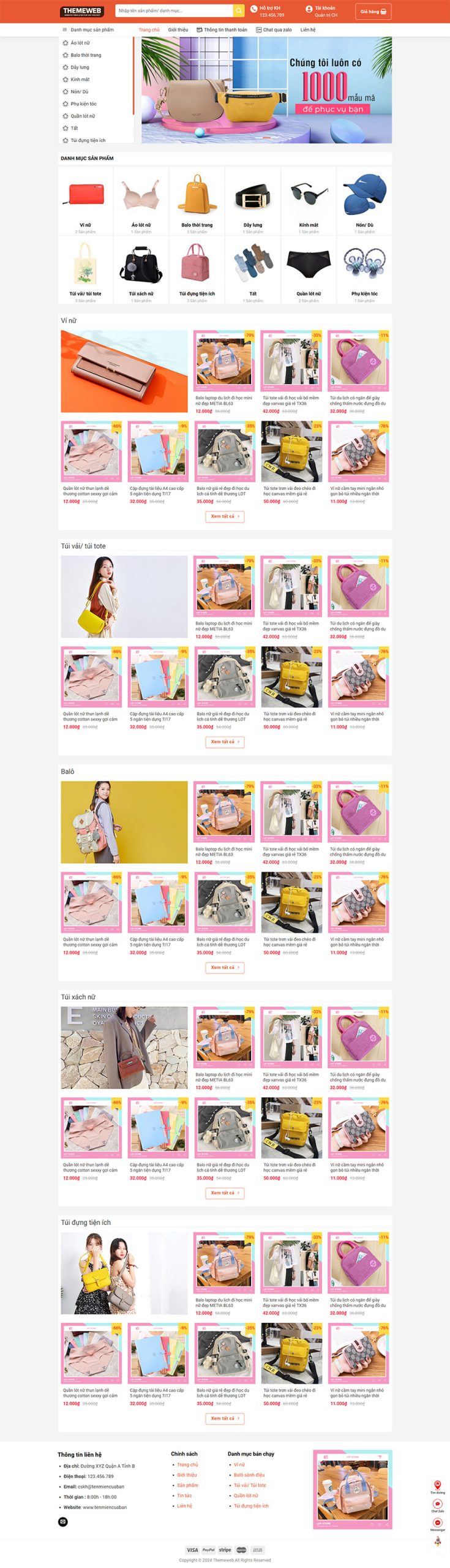 Thiết kế website bán balo túi xách mũ nón