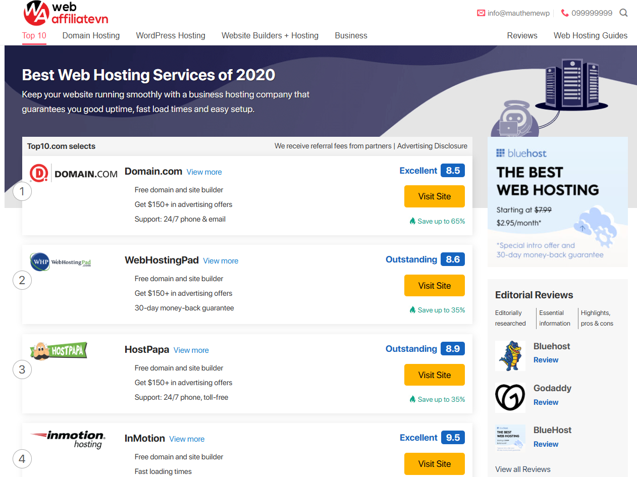 Theme WordPress affiliate bán domain hosting