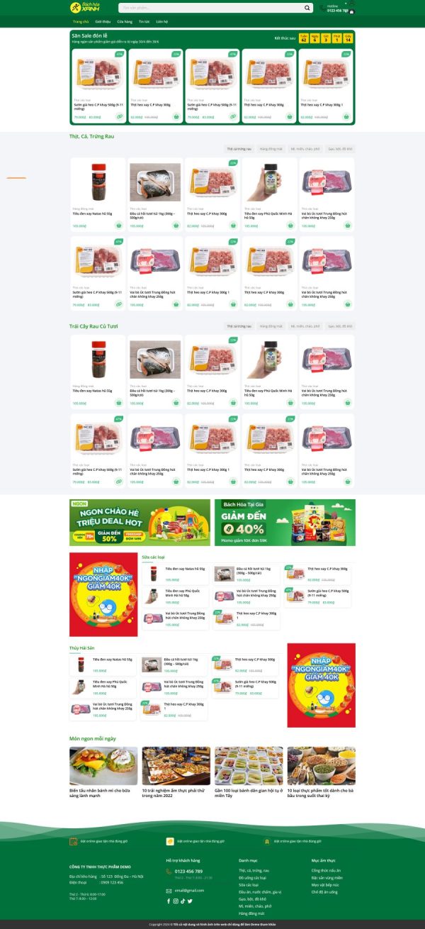 Thiết kế website bán rau quả, Website bán thịt cá online, Nam Việt IT & Agency, Theme WordPress Flatsome, Thực phẩm tươi sống online, Tối ưu SEO website