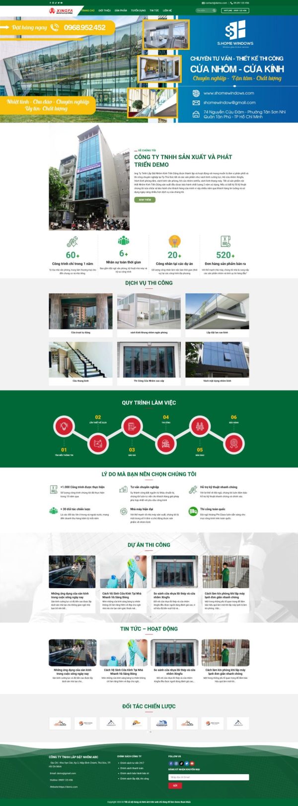 Thiết kế website cửa nhôm kính, Website bán cửa nhôm kính uy tín, Nam Việt IT & Agency, Theme Flatsome, Website WordPress cửa nhôm kính, Tối ưu SEO website