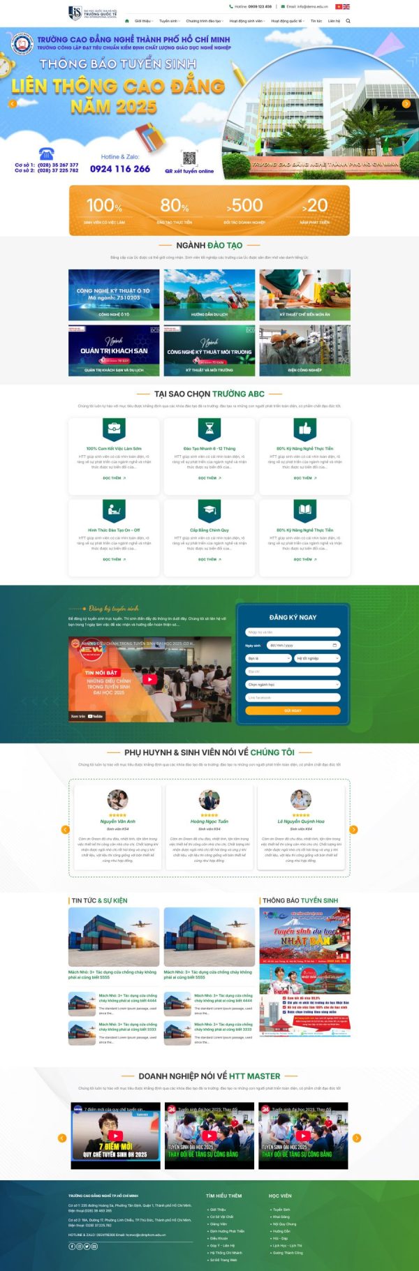 Thiết kế website trường học dạy nghề, Website trường học dạy nghề, Nam Việt IT & Agency, Theme WordPress Flatsome, Trung tâm dạy nghề trực tuyến, Tối ưu SEO website