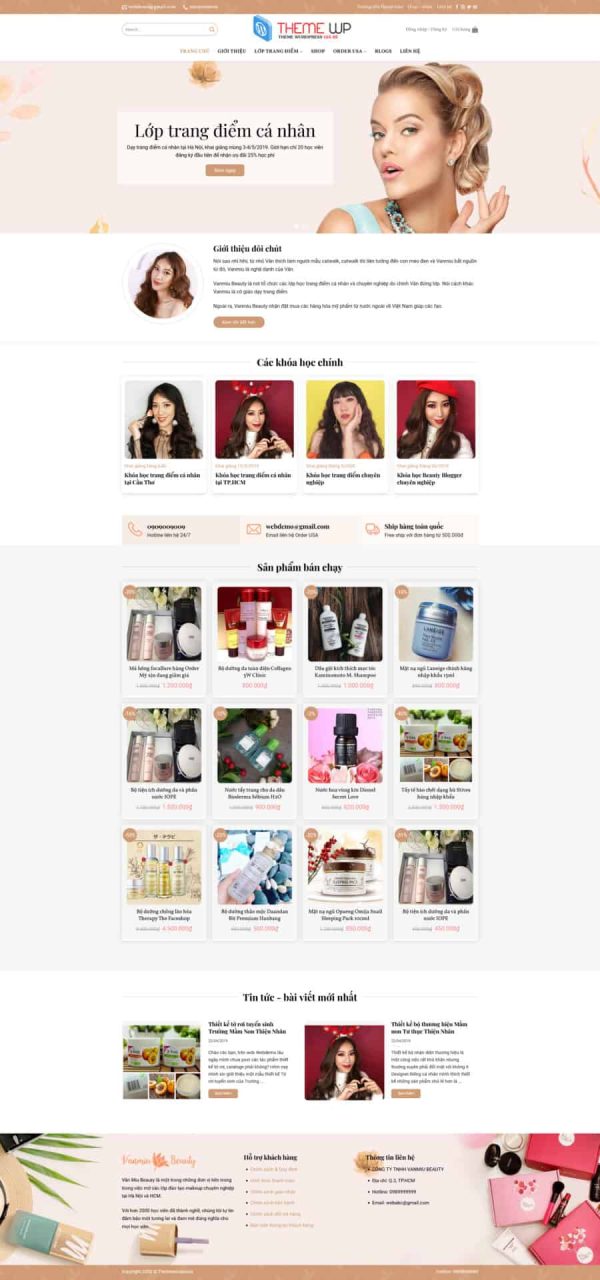 Thiết kế website dạy trang điểm, Website khóa học trang điểm online, Nam Việt IT & Agency, Theme WordPress Flatsome, Trung tâm dạy trang điểm, Tối ưu SEO website