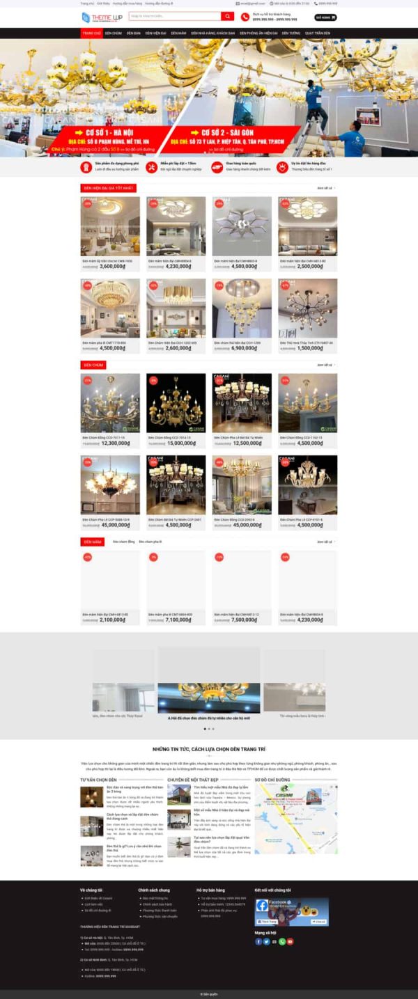 Thiết kế website bán đèn chùm đẹp, Website bán đèn chùm online, Nam Việt IT & Agency, Theme WordPress Flatsome, Cửa hàng đèn chùm cao cấp, Tối ưu SEO website