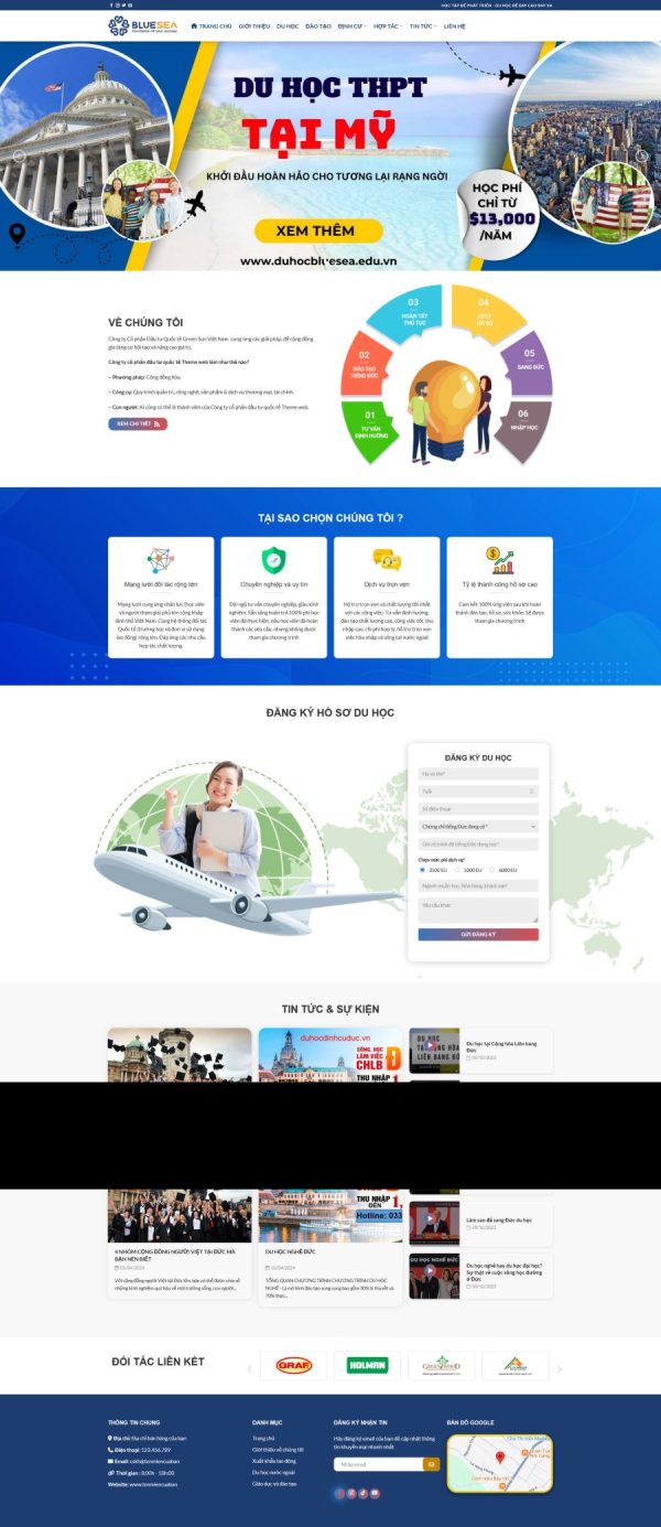 Thiết kế website công ty du học, Website công ty du học 11, Nam Việt IT & Agency, Theme WordPress Flatsome, Dịch vụ du học trực tuyến, Tối ưu SEO website
