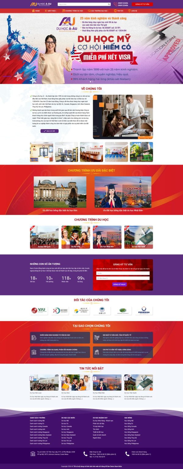 Thiết kế website dịch vụ du học, Website du học chuẩn SEO, Nam Việt IT & Agency, Theme WordPress Flatsome, Tư vấn du học trực tuyến, Tối ưu SEO website