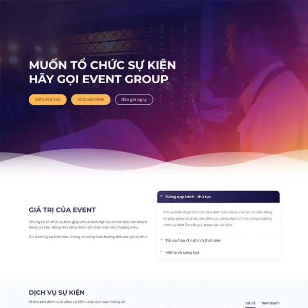 Thiết kế website công ty tổ chức sự kiện, Website tổ chức sự kiện online, Nam Việt IT & Agency, Theme WordPress Flatsome, Dịch vụ sự kiện chuyên nghiệp, Tối ưu SEO website