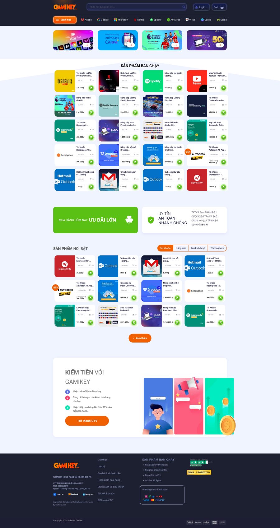 Thiết kế website bán tài khoản MMO Gamikey, Website bán tài khoản Premium, Nam Việt IT & Agency, Theme Flatsome, Website WordPress bán Gamikey, Tối ưu SEO website Thiết kế website bán tài khoản MMO Gamikey, Website bán tài khoản Premium, Nam Việt IT & Agency, Theme Flatsome, Website WordPress bán Gamikey, Tối ưu SEO website