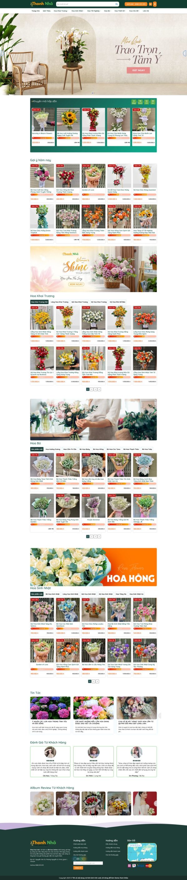 Thiết kế website bán hoa tươi, Website bán hoa online, Nam Việt IT & Agency, Theme Flatsome, Website