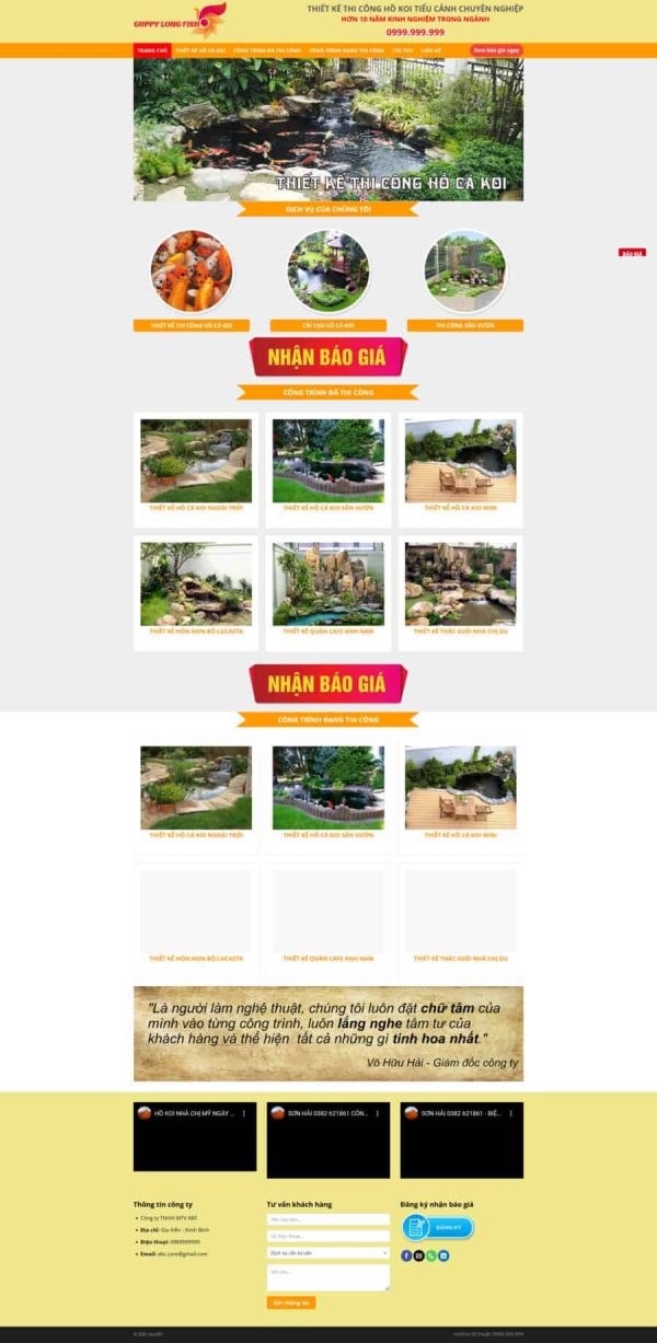 Thiết kế website hồ cá Koi, Website hồ cá Koi online, Nam Việt IT & Agency, Theme WordPress Flatsome, Cửa hàng cá Koi trực tuyến, Tối ưu SEO website