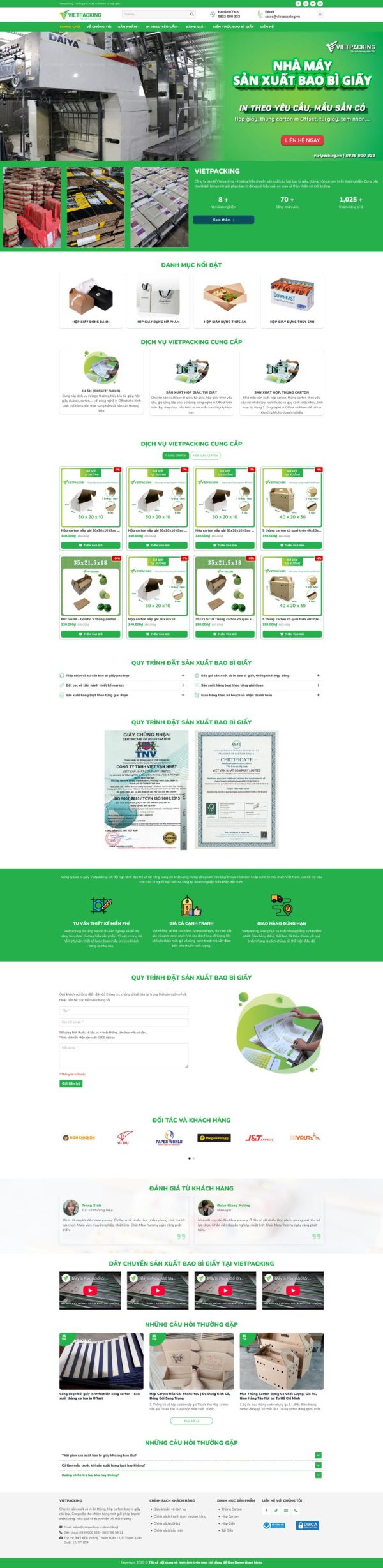 Thiết kế website công ty sản xuất hộp giấy, Website in bao bì, Nam Việt IT & Agency, Theme WordPress Flatsome, Website sản xuất bao bì, Tối ưu SEO website