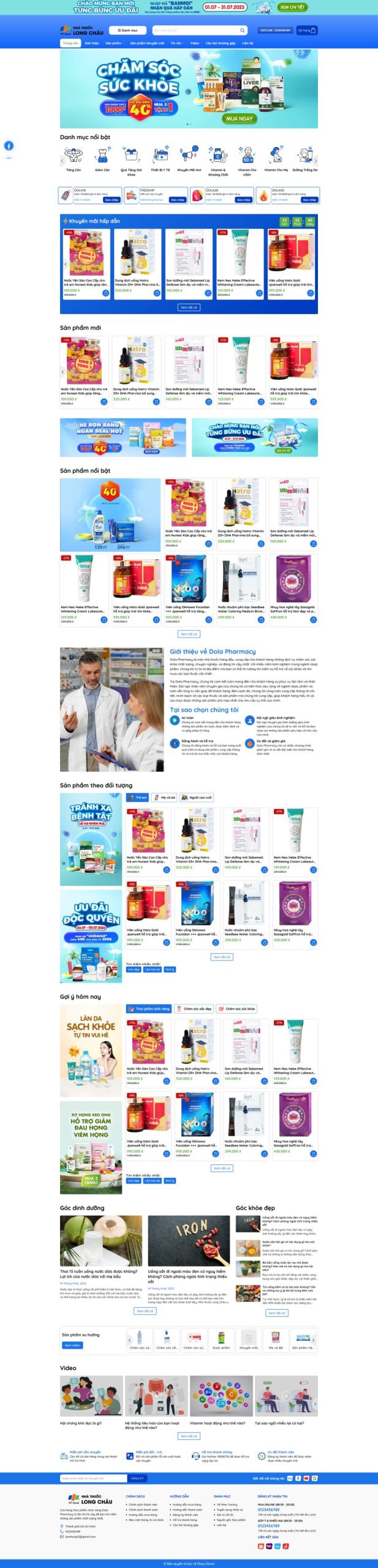 Thiết kế website nhà thuốc Long Châu, Website bán thuốc online Long Châu, Nam Việt IT & Agency, Theme Flatsome, Website WordPress nhà thuốc, Tối ưu SEO website