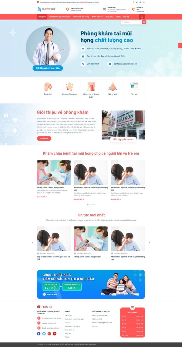 Thiết kế website phòng khám tai mũi họng, Website phòng khám tai mũi họng, Nam Việt IT & Agency, Theme WordPress Flatsome, Dịch vụ y tế trực tuyến, Tối ưu SEO website