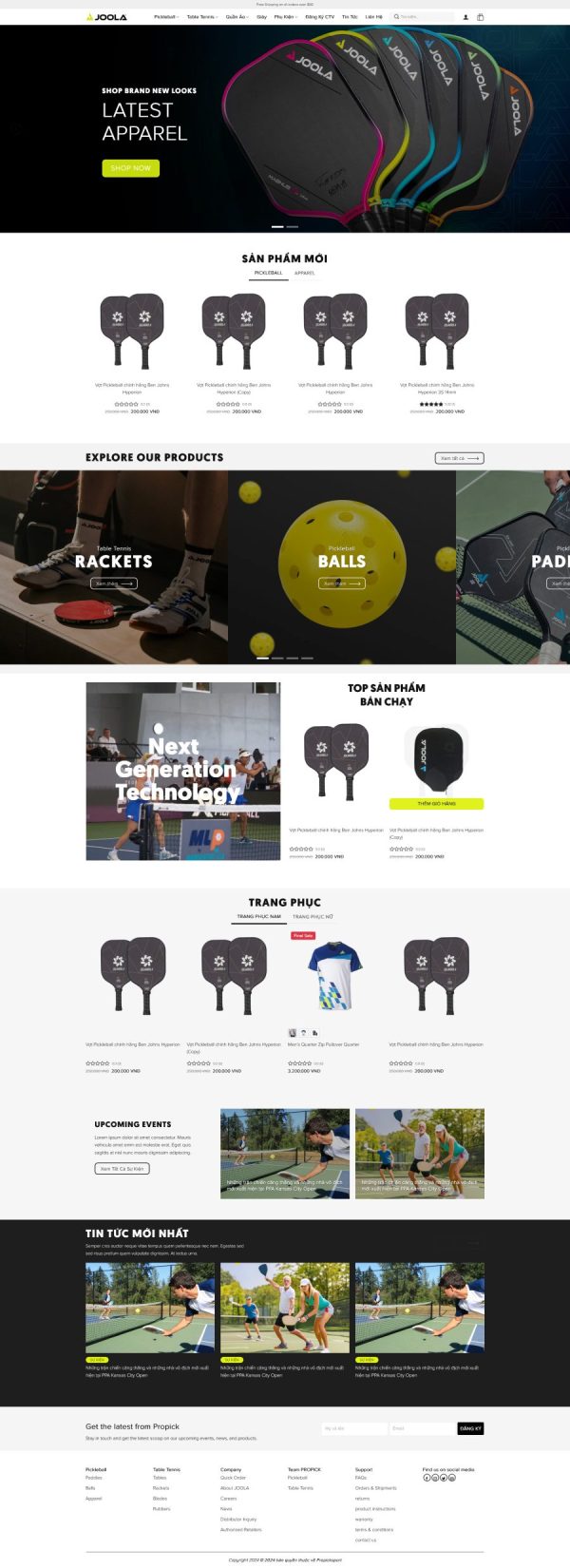 Thiết kế website bán vợt pickleball, Website bán vợt pickleball Joola, Nam Việt IT & Agency, Theme Flatsome, Website WordPress vợt pickleball, Tối ưu SEO website