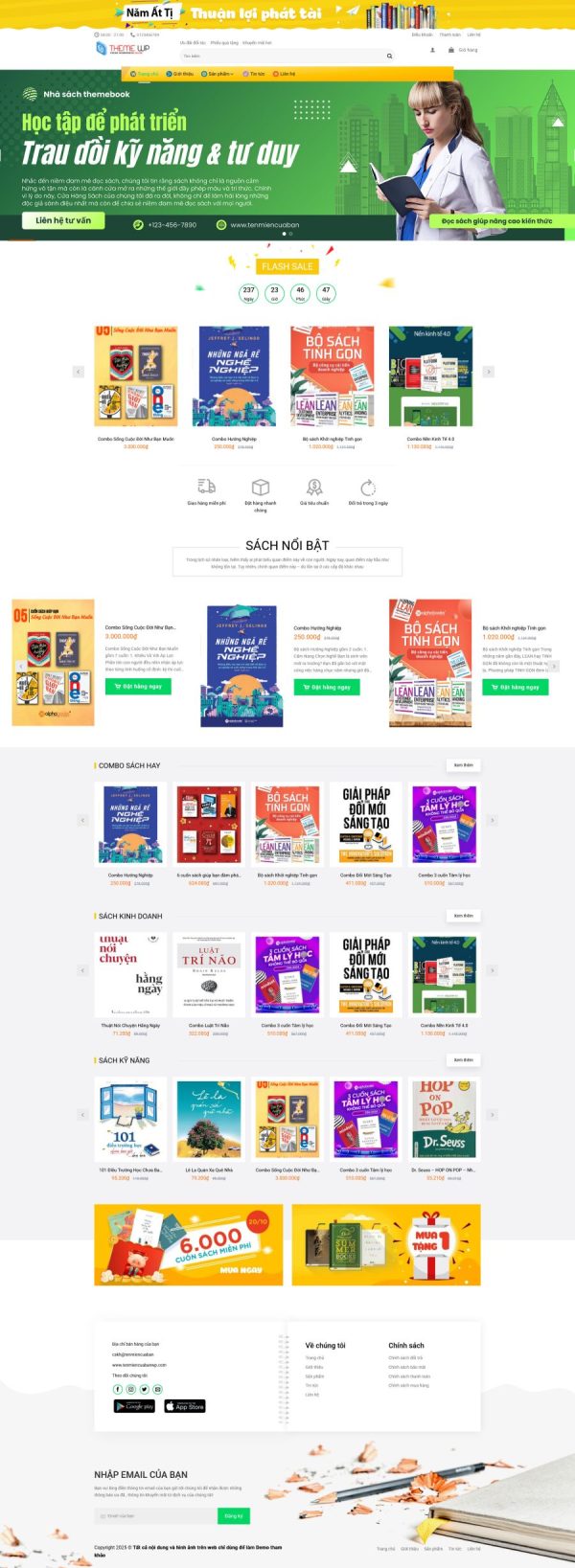 Thiết kế website bán sách giá rẻ, Website bán sách giá rẻ, Nam Việt IT & Agency, Theme WordPress Flatsome, Cửa hàng sách giá rẻ online, Tối ưu SEO website