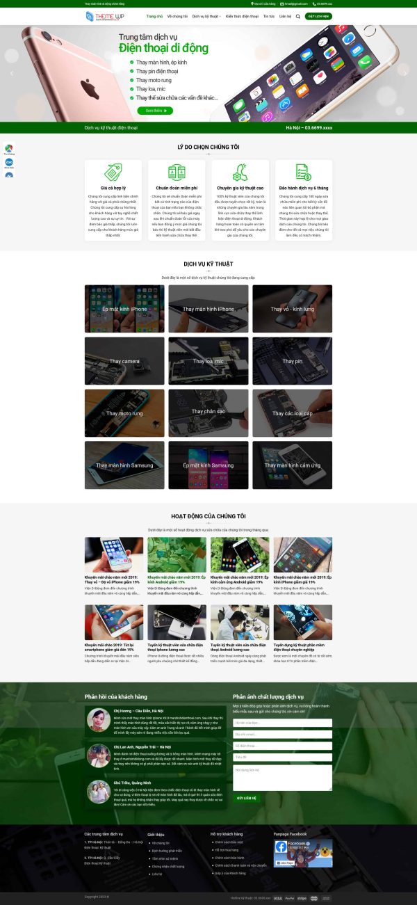 Thiết kế website dịch vụ sửa điện thoại, Website sửa điện thoại, Nam Việt IT & Agency, Theme WordPress Flatsome, Sửa điện thoại uy tín, Tối ưu SEO website