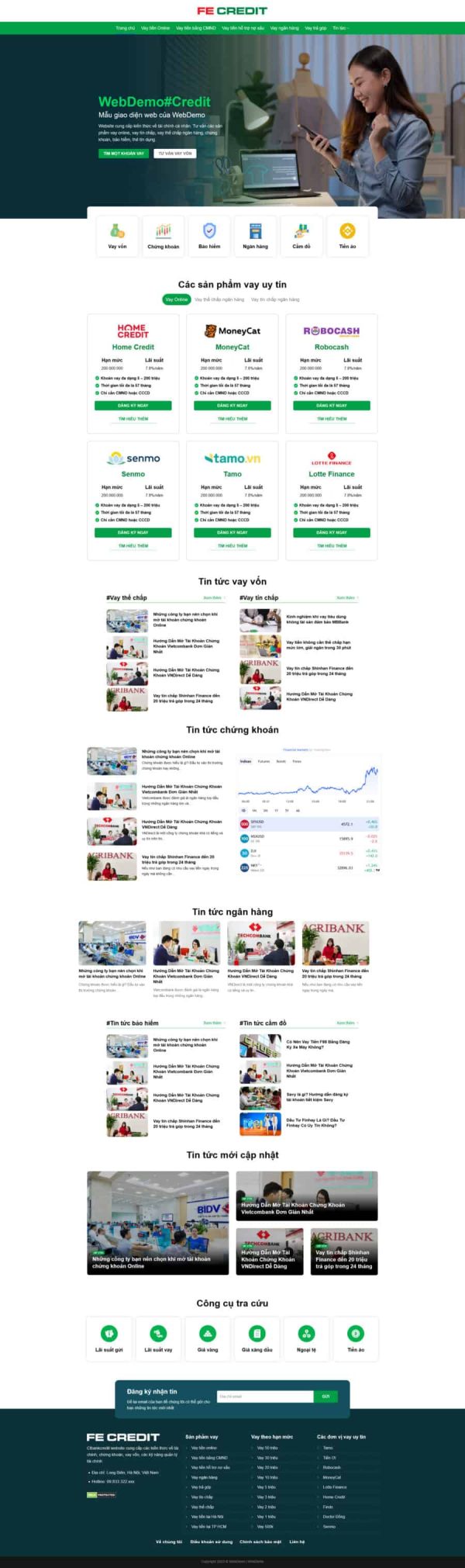 Thiết kế website vay vốn, Website vay vốn FE Credit, Nam Việt IT & Agency, Theme WordPress Flatsome, Dịch vụ tài chính 03, Tối ưu SEO website