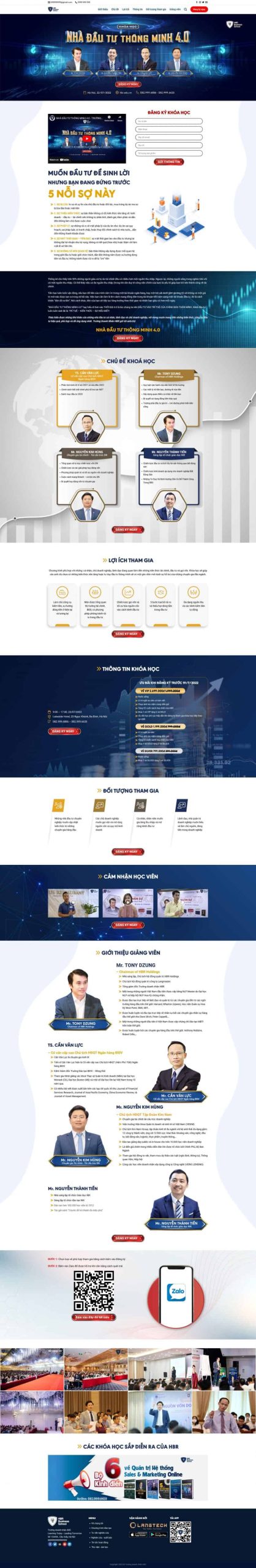 Thiết kế landing page khóa học đầu tư, Landing page khóa học doanh nhân, Nam Việt IT & Agency, Theme WordPress Flatsome, Khóa học đầu tư online, Tối ưu SEO website