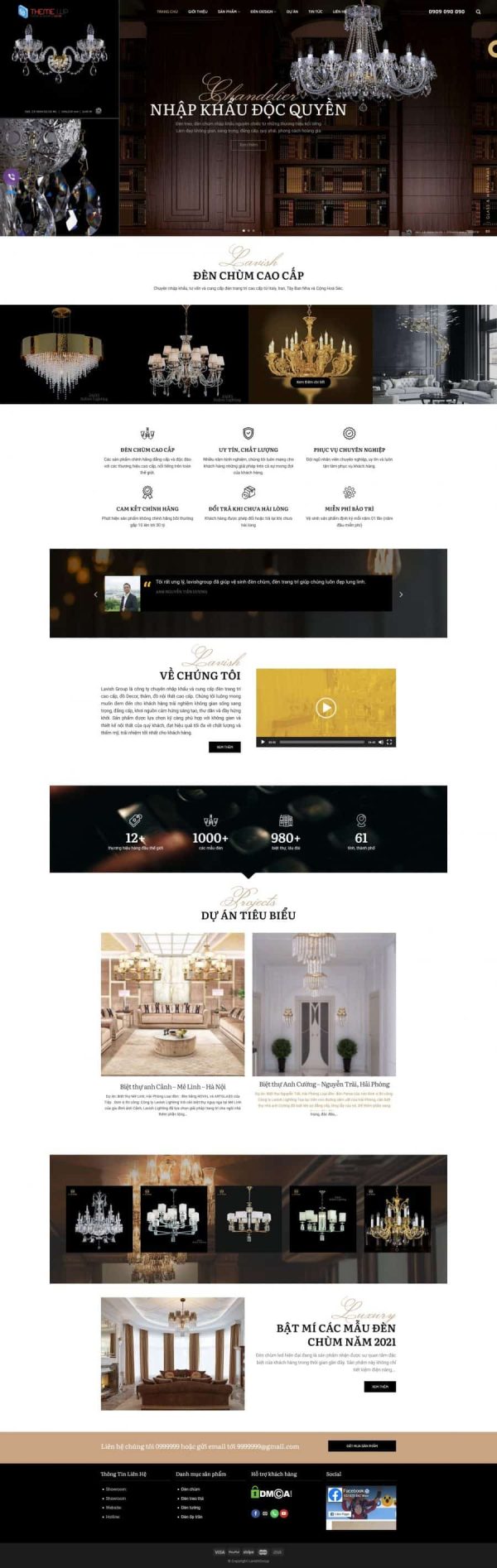 Thiết kế website bán đèn chùm, Website bán đèn trang trí, Nam Việt IT & Agency, Theme WordPress Flatsome, Cửa hàng đèn chùm trực tuyến, Tối ưu SEO website