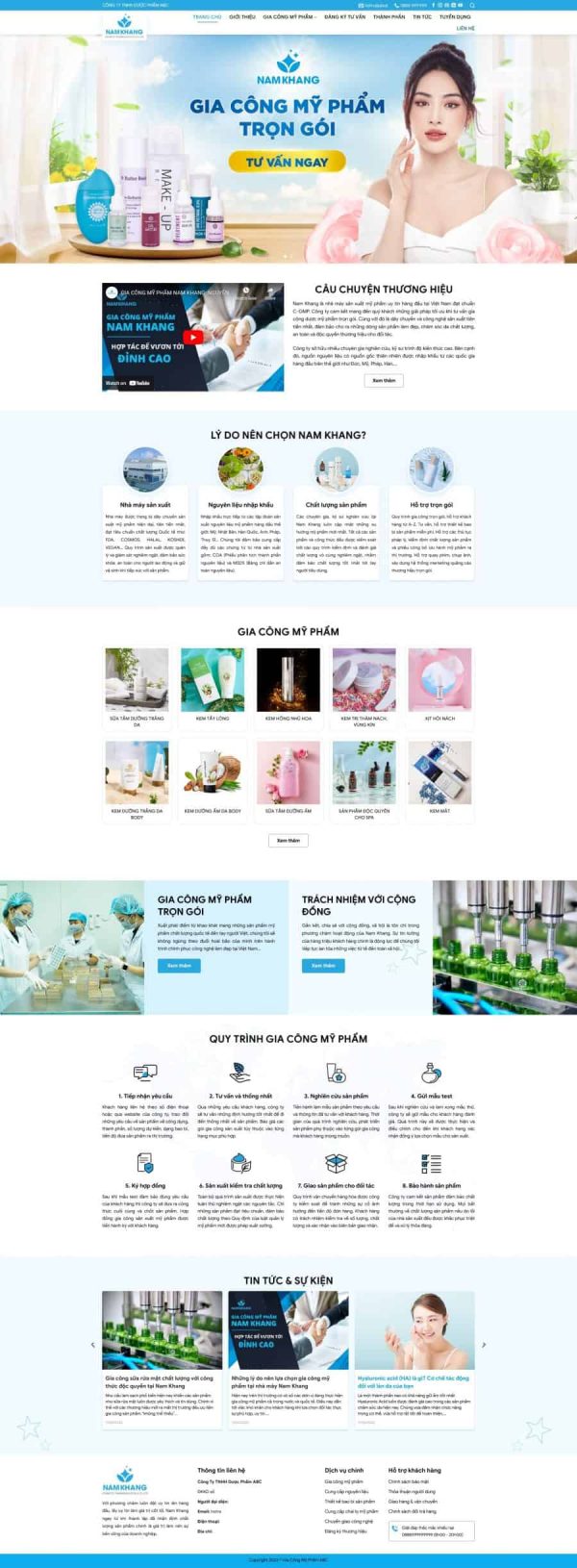 Thiết kế website gia công mỹ phẩm, Website dịch vụ gia công mỹ phẩm, Nam Việt IT & Agency, Theme WordPress Flatsome, Gia công mỹ phẩm OEM trực tuyến, Tối ưu SEO website