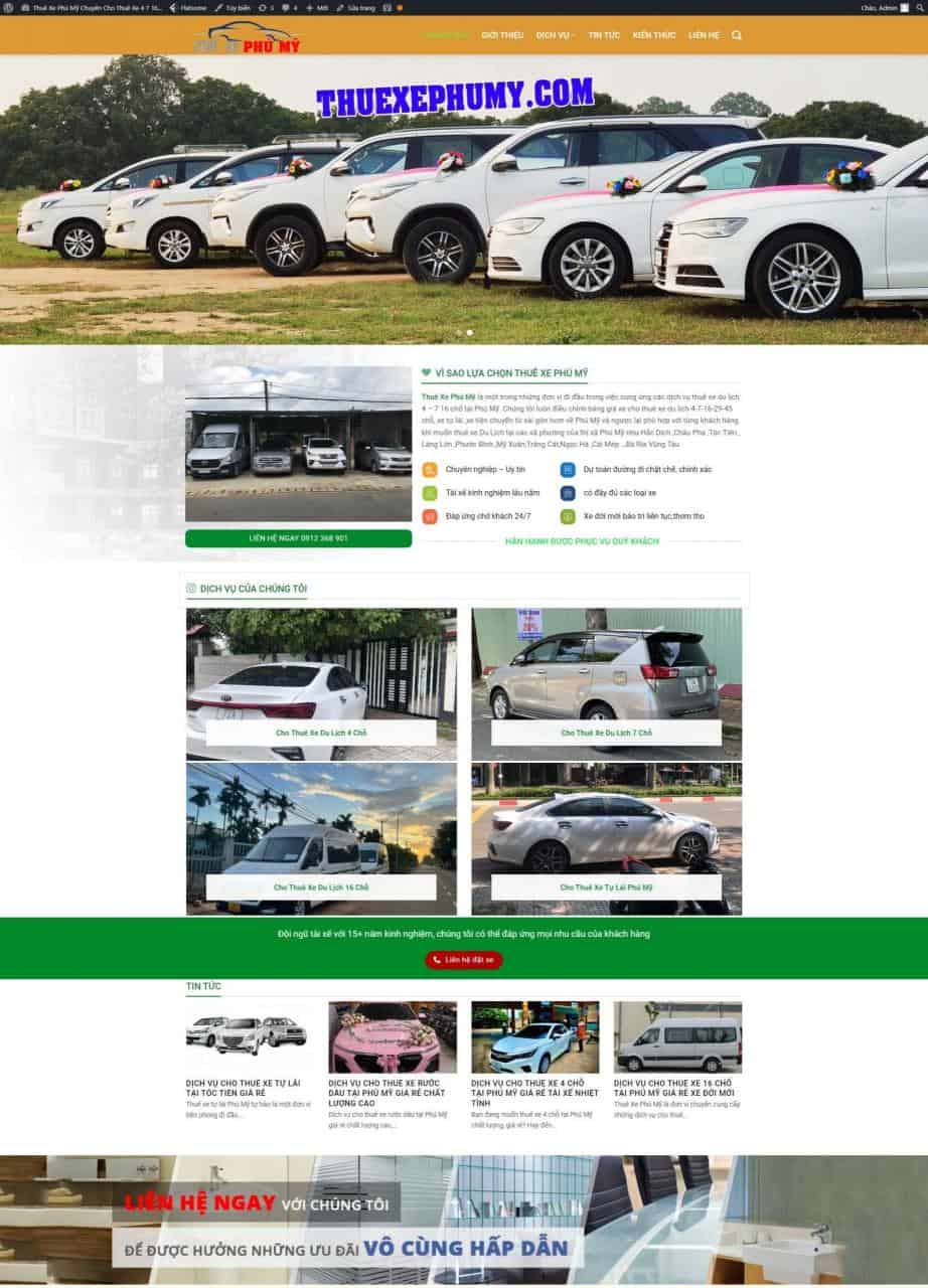 Thiết kế website cho thuê xe Phú Mỹ, Website cho thuê xe Phú Mỹ, Nam Việt IT & Agency, Theme WordPress Flatsome, Dịch vụ thuê xe trực tuyến, Tối ưu SEO website
