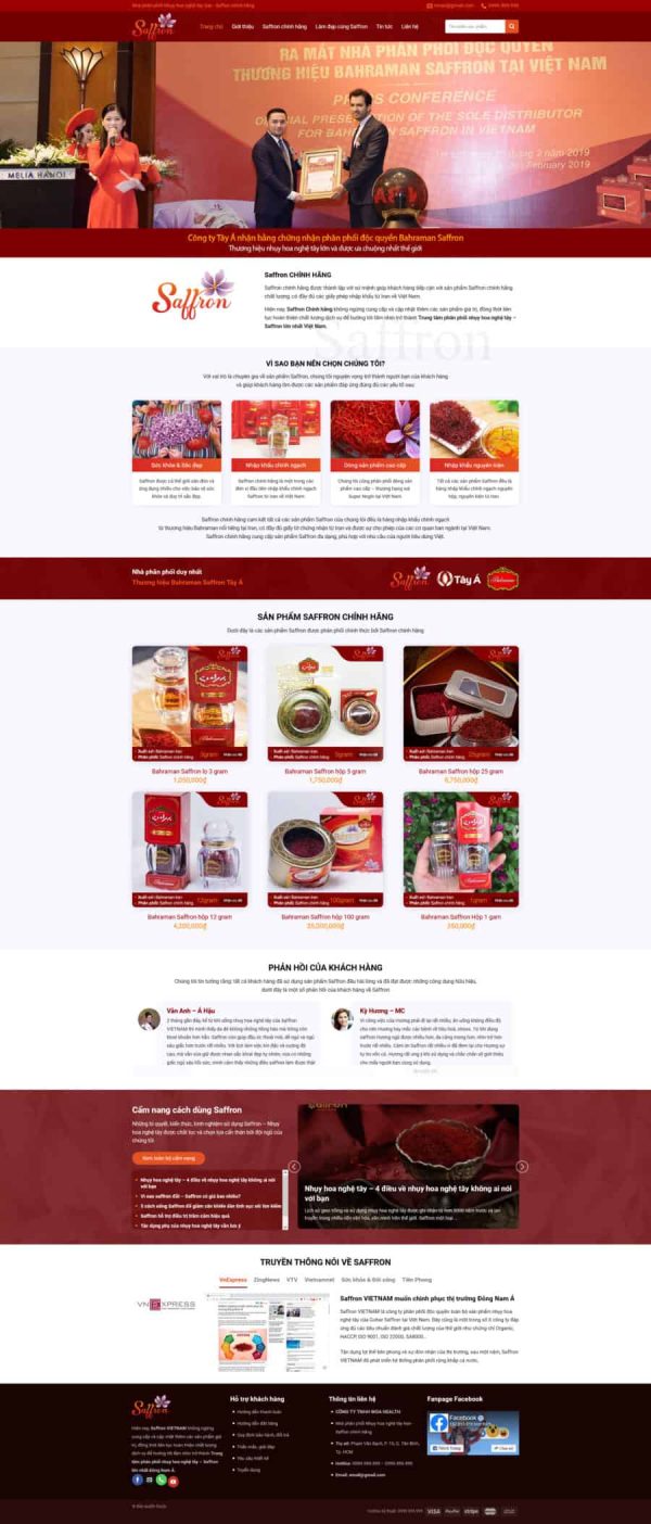Thiết kế website shop nhụy hoa nghệ tây, Website bán saffron chính hãng, Nam Việt IT & Agency, Theme WordPress Flatsome, Shop saffron uy tín, Tối ưu SEO website